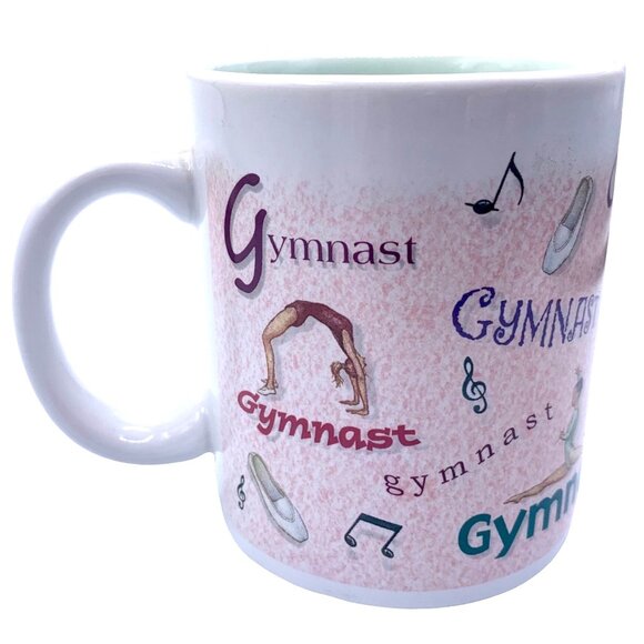 Enesco Gymnast Coffee Mug Cup Split Back Bend Mint Green Inside Gift Music Notes - Picture 3 of 7